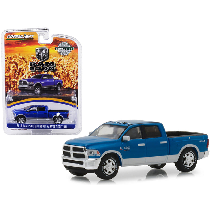 2018 Dodge Ram 2500 Big Horn Pickup Truck New Holland Blue Harvest Edition Hobby Exclusive 1/64 Diecast Model Car By Greenlight 29973