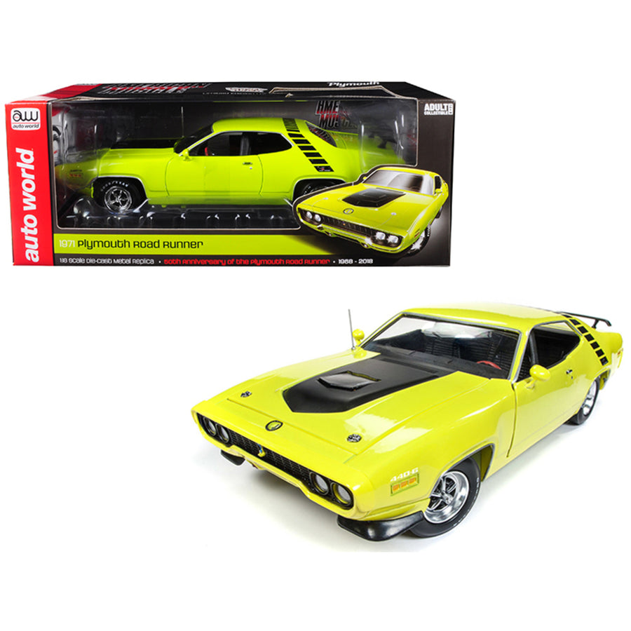 1971 Plymouth Road Runner 440+6 Hardtop Looney Tunes 50th Anniversary Of The Plymouth Road Runner (1968-2018) Cy3 Citron Yella/ Yellow Limited Edition To 1,002 Pieces Worldwide 1/18 Dieca Amm1158