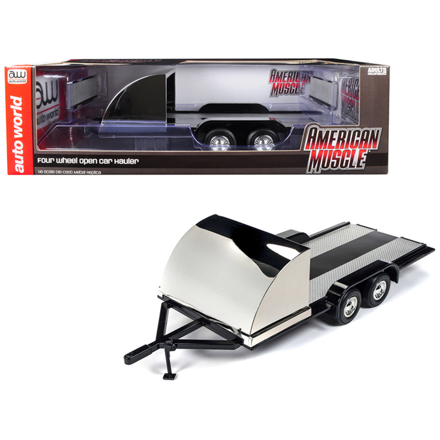 Four Wheel Open Car Hauler Trailer Black For 1/18 Scale Models By Autoworld Amm1166