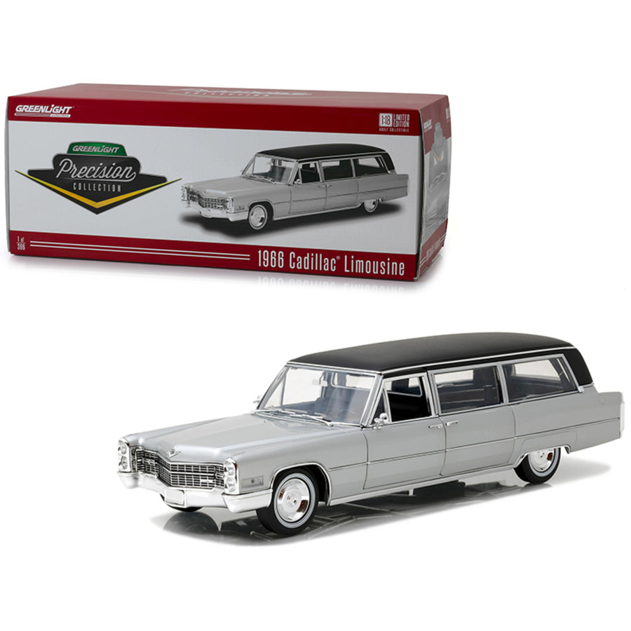 1966 Cadillac S&s Limousine Silver With Black Top Precision Collection Limited Edition To 396 Pieces Worldwide 1/18 Diecast Model Car  By Greenlight 18005