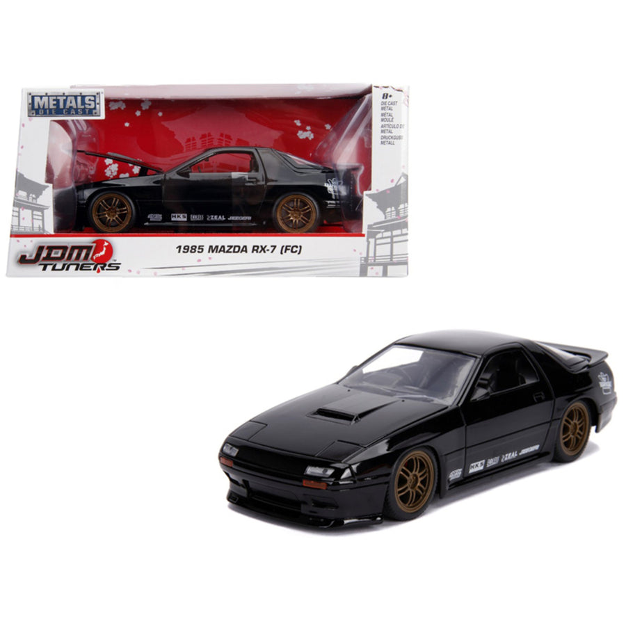 1985 Mazda Rx-7 (fc) Black With Gold Wheels Jdm Tuners 1/24 Diecast Model Car By Jada 30425