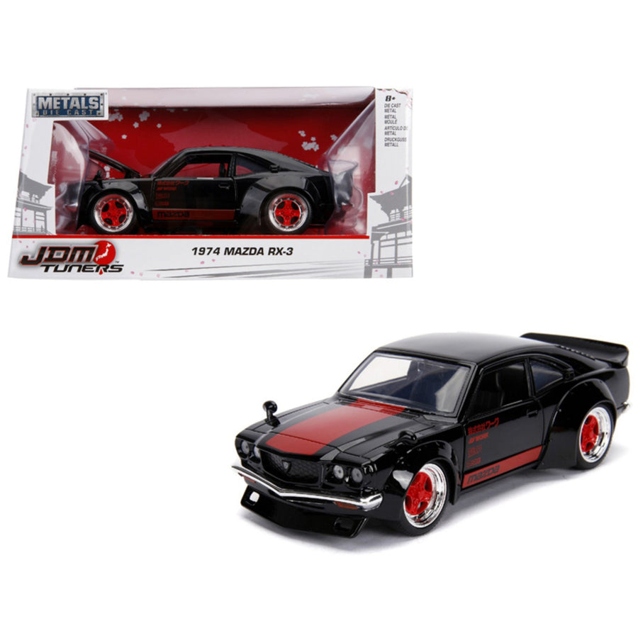 1974 Mazda Rx-3 Black With Red Stripe Jdm Tuners 1/24 Diecast Model Car By Jada 30717