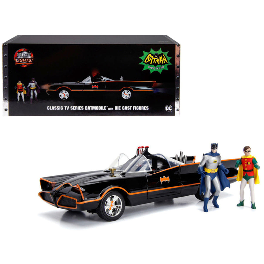 Classic Tv Series Batmobile With Working Lights, And Diecast Batman And Robin Figures 80 Years Of Batman 1/18 Diecast Model Car By Jada 98625