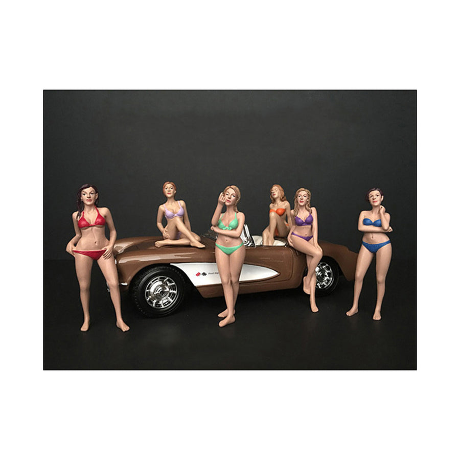 Bikini Calendar Girls Series Ii, 6 Piece Figurine Set For 1/18 Scale Models By American Diorama 38171-38172-38173-38174-38175-38176