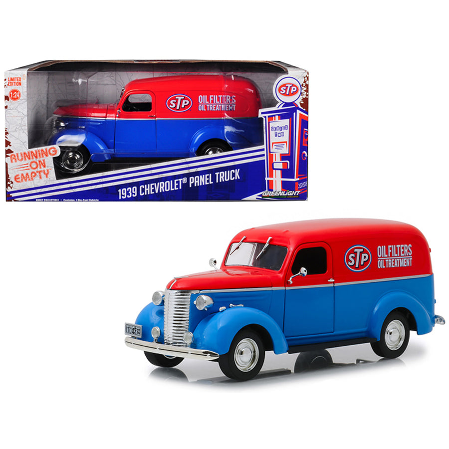 1939 Chevrolet Panel Truck Stp Blue With Red Top Running On Empty Series 1/24 Diecast Model Car By Greenlight 85022
