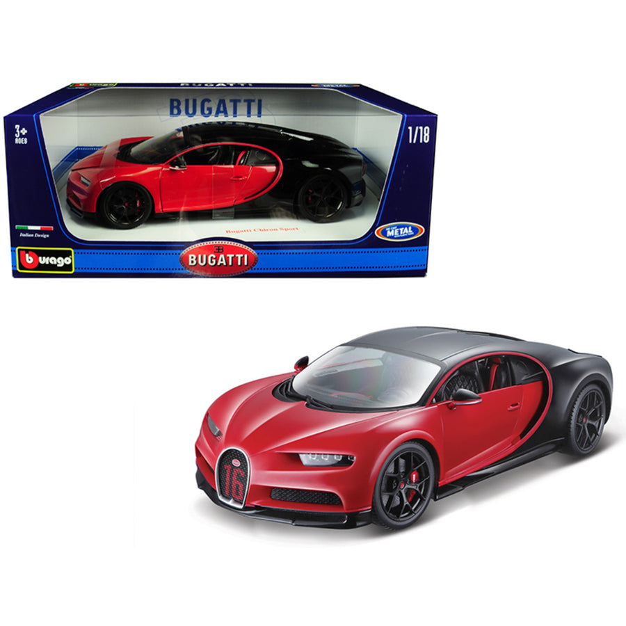 Bugatti Chiron Sport 16 Red And Black 1/18 Diecast Model Car By Bburago 11044r