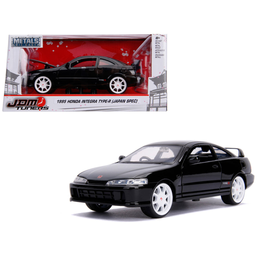 1995 Honda Integra Type-r Japan Spec Rhd (right Hand Drive) Glossy Black With Carbon Hood And White Wheels Jdm Tuners 1/24 Diecast Model Car By Jada 30930