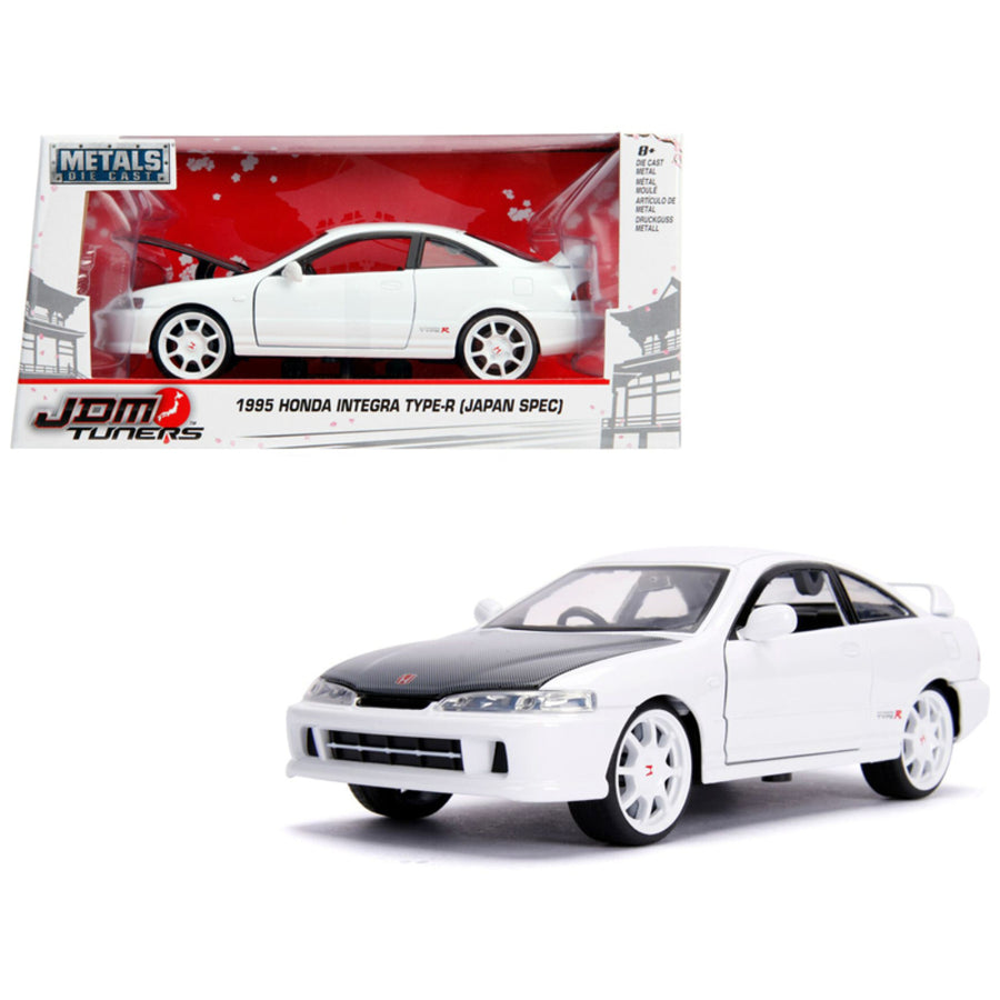 1995 Honda Integra Type-r Japan Spec Rhd (right Hand Drive) Glossy White With Carbon Hood And White Wheels Jdm Tuners 1/24 Diecast Model Car By Jada 30931