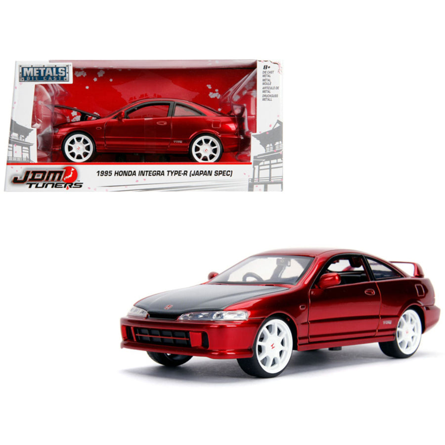1995 Honda Integra Type-r Japan Spec Rhd (right Hand Drive) Candy Red With Carbon Hood And White Wheels Jdm Tuners 1/24 Diecast Model Car By Jada 30932