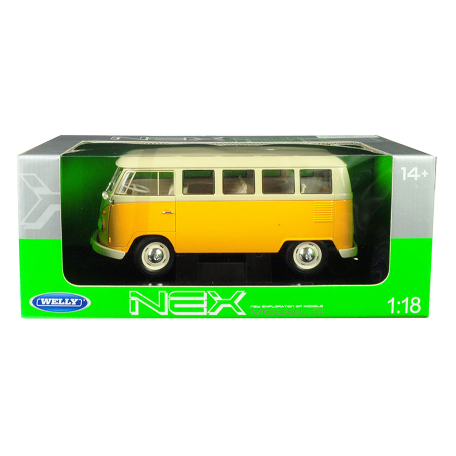 1963 Volkswagen T1 Microbus Yellow And Cream 1/18 Diecast Model By Welly 18054y