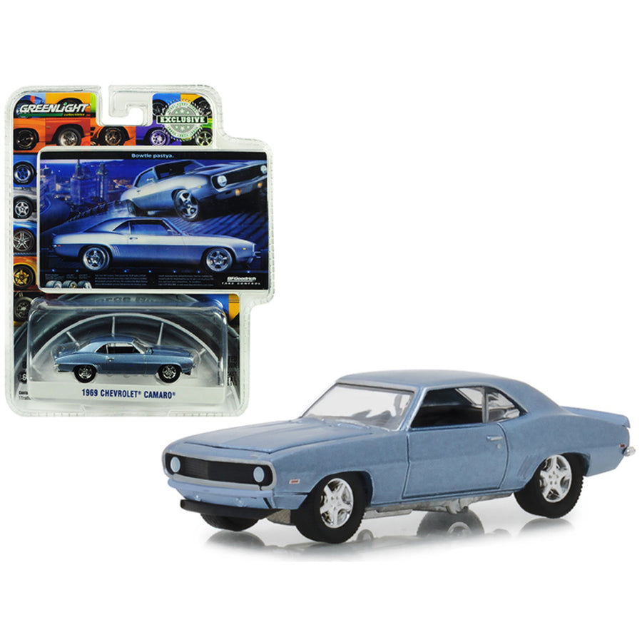 1969 Chevrolet Camaro Steel Blue Bowtie Pastya Bfgoodrich Vintage Ad Cars Hobby Exclusive 1/64 Diecast Model Car By Greenlight 29976