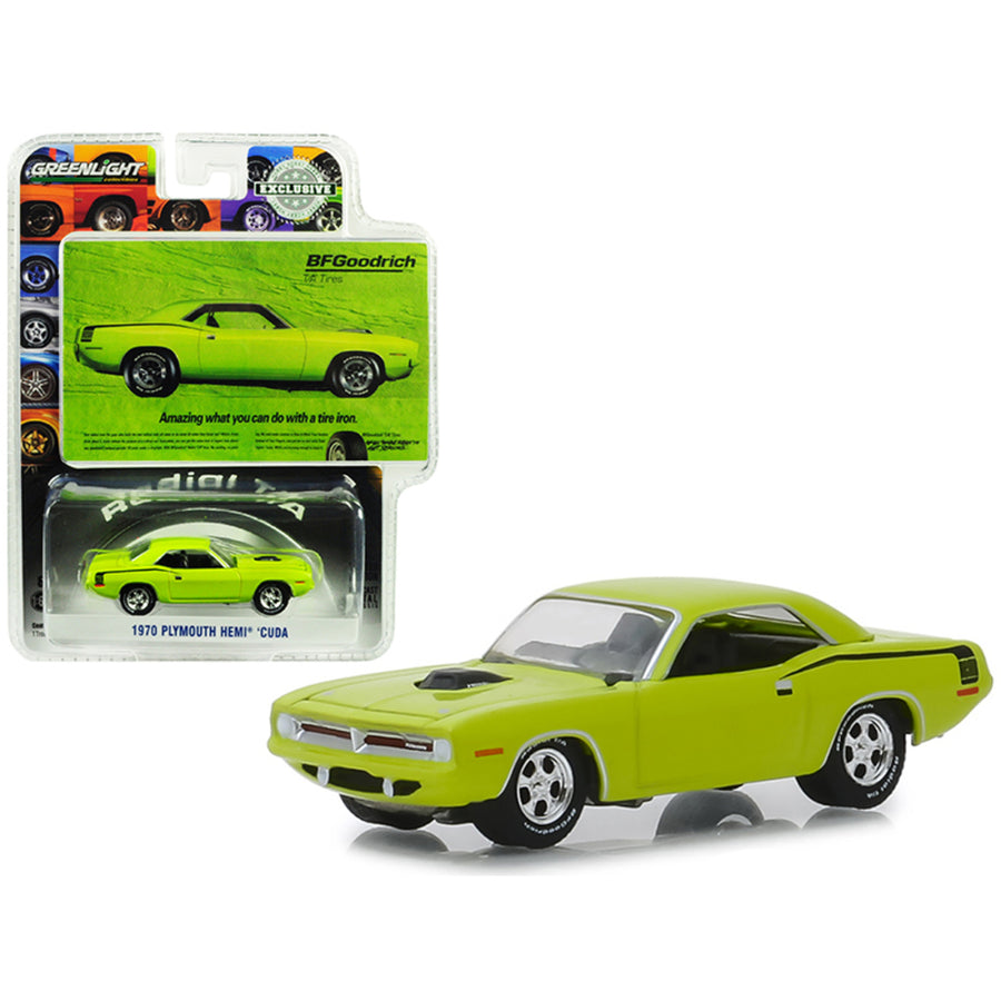 1970 Plymouth Hemi Barracuda Lime Green Amazing What You Can Do With A Tire Iron Bfgoodrich Vintage Ad Cars Hobby Exclusive 1/64 Diecast Model Car By Greenlight 29977