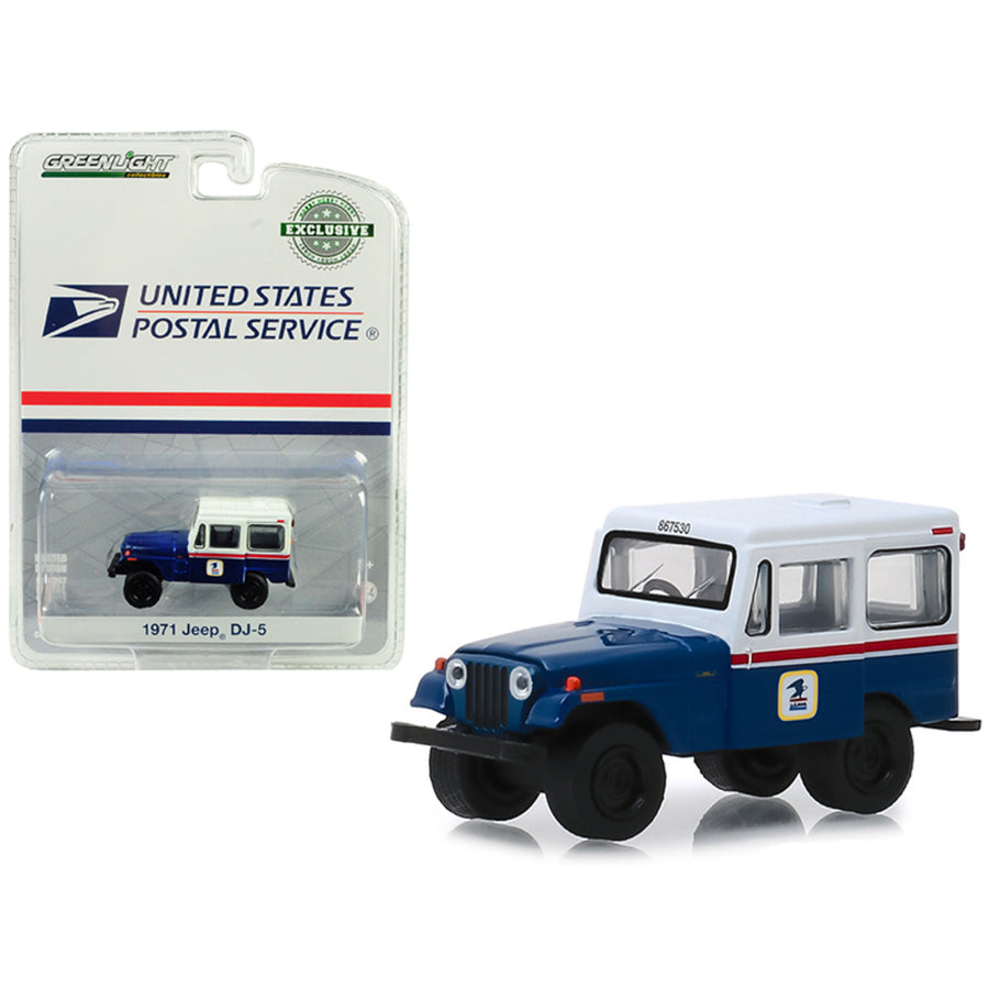 1971 Jeep Dj-5 United States Postal Service (usps) Blue With White Roof Hobby Exclusive 1/64 Diecast Model Car By Greenlight 29998