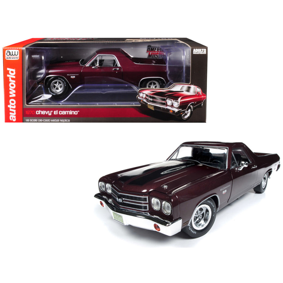 1970 Chevrolet El Camino Ss Black Cherry 100th Anniversary Limited Edition To 1002 Pieces Worldwide 1/18 Diecast Model Car By Autoworld Amm1161