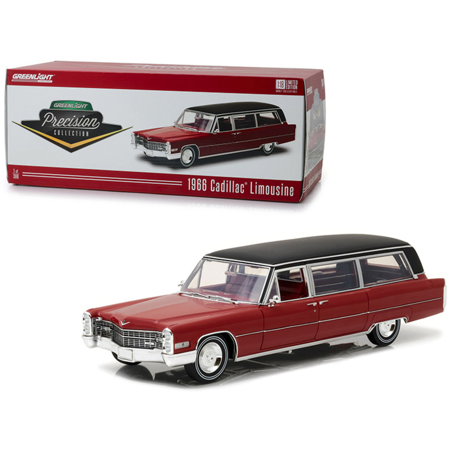 1966 Cadillac S&s Limousine Red With Black Vinyl Top Precision Collection Limited Edition To 396 Pieces Worldwide 1/18 Diecast Model Car  By Greenlight 18008