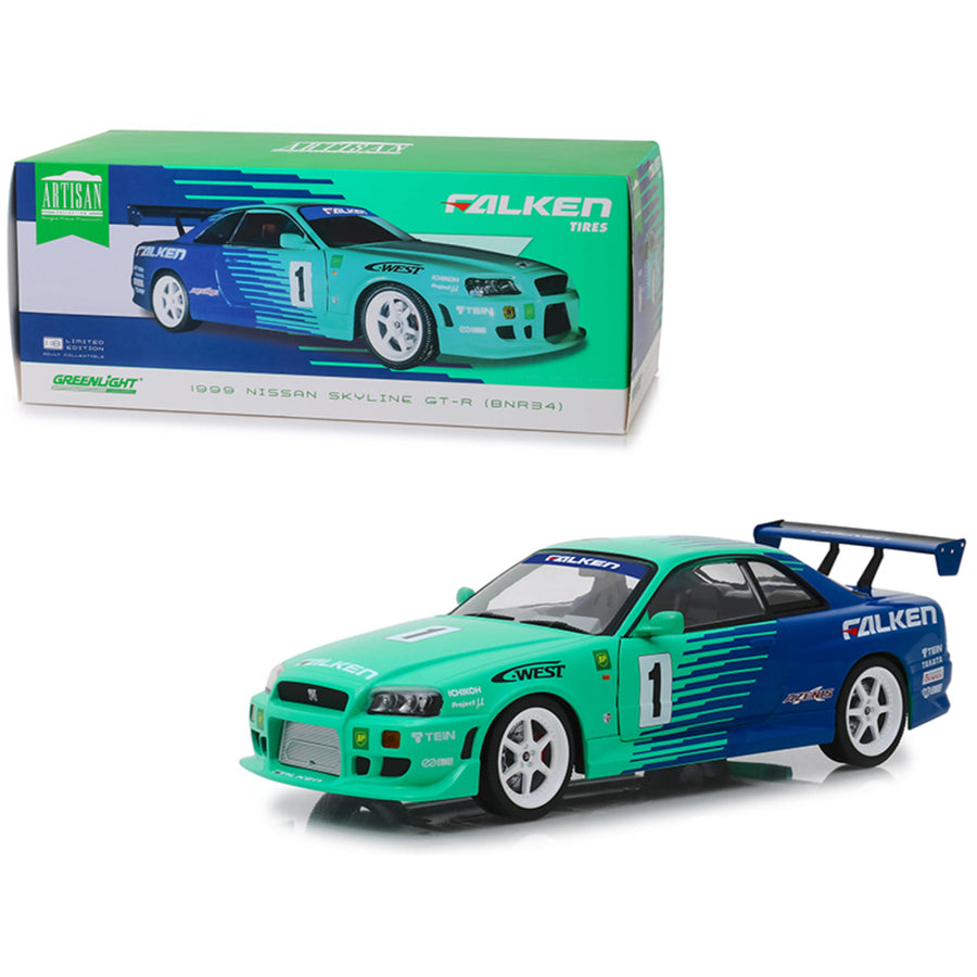 1999 Nissan Skyline Gt-r (bnr34) #1 Falken Tires 1/18 Diecast Model Car By Greenlight 19050