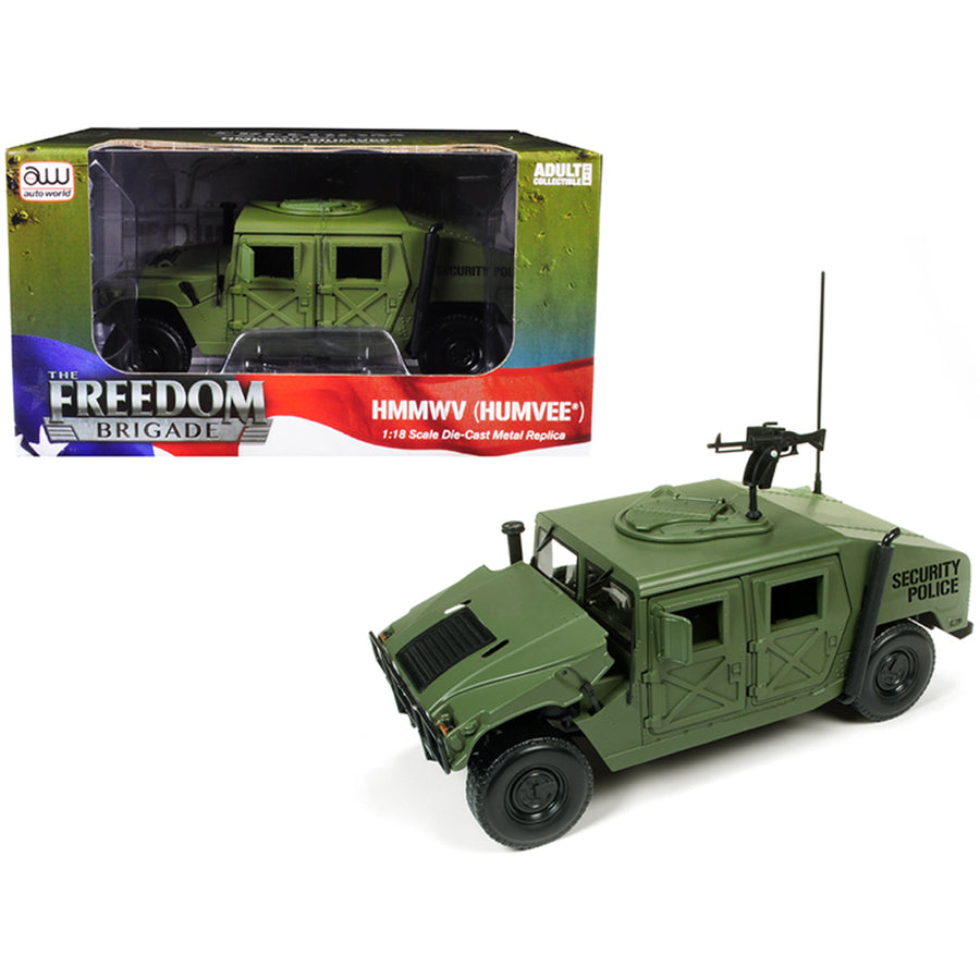 Hmmwv (humvee) Security Police Olive Green Drab 1/18 Diecast Model Car By Autoworld Awml003a