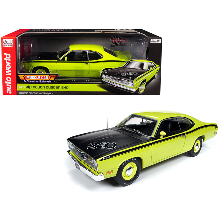 1971 Plymouth Duster 340 Hardtop Green With Black Hood Muscle Car & Corvette Nationals (mcacn) Limited Edition To 1,002 Pieces Worldwide 1/18 Diecast Model Car By Autoworld Amm1154