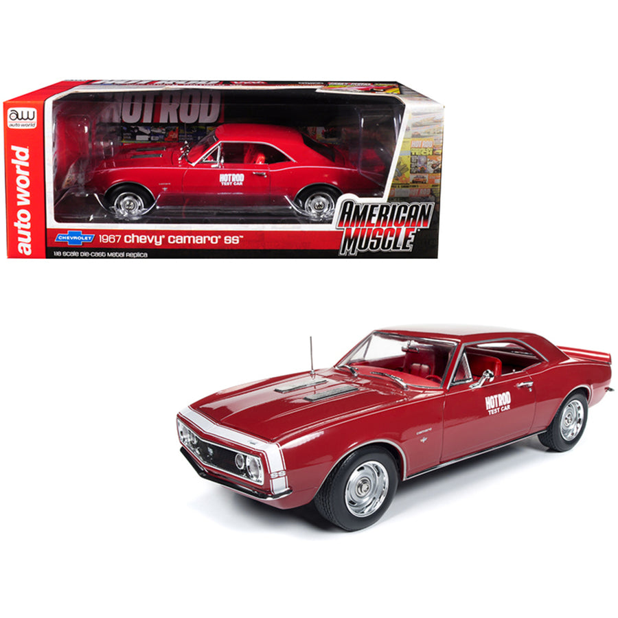 1967 Chevrolet Camaro Ss Hot Rod Test Car Red With White Nose Stripe Hot Rod Magazine Limited Edition To 1,002 Pieces Worldwide 1/18 Diecast Model Car By Autoworld Amm1163