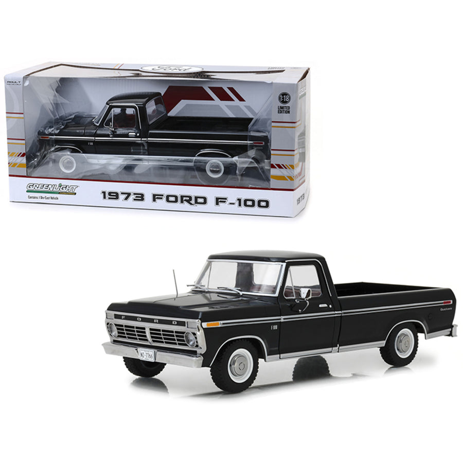 1973 Ford F-100 Custom Pickup Truck Black 1/18 Diecast Model Car By Greenlight 12963
