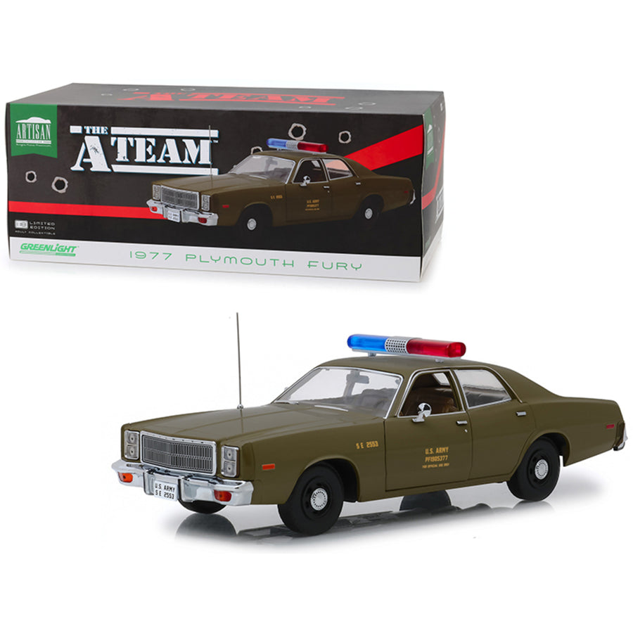 1977 Plymouth Fury U.s. Army Police Army Green The A-team (1983-1987) Tv Series 1/18 Diecast Model Car By Greenlight 19053