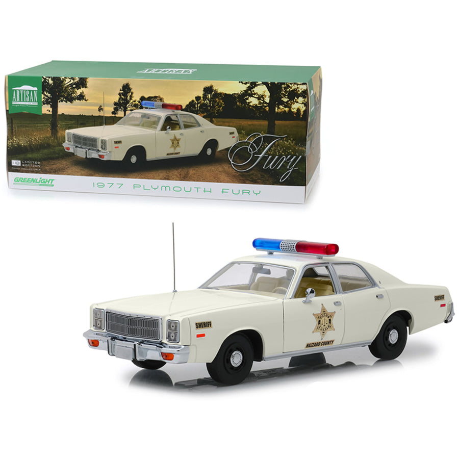 1977 Plymouth Fury Hazzard County Sheriff Cream 1/18 Diecast Model Car By Greenlight 19055
