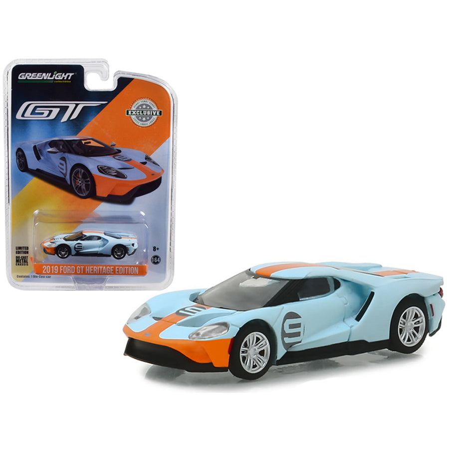 2019 Ford Gt #9 Gulf Racing Blue With Yellow Stripes Heritage Edition Hobby Exclusive 1/64 Diecast Model Car By Greenlight 29909