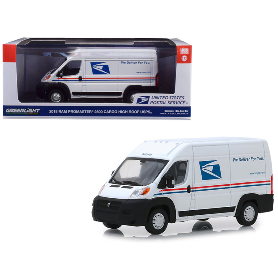 2018 Dodge Ram Promaster 2500 Cargo High Roof United States Postal Service (usps) White 1/43 Diecast Model Car By Greenlight 86154