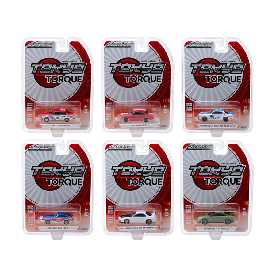 Tokyo Torque Series 5, Set Of 6 Cars 1/64 Diecast Models By Greenlight 47030set