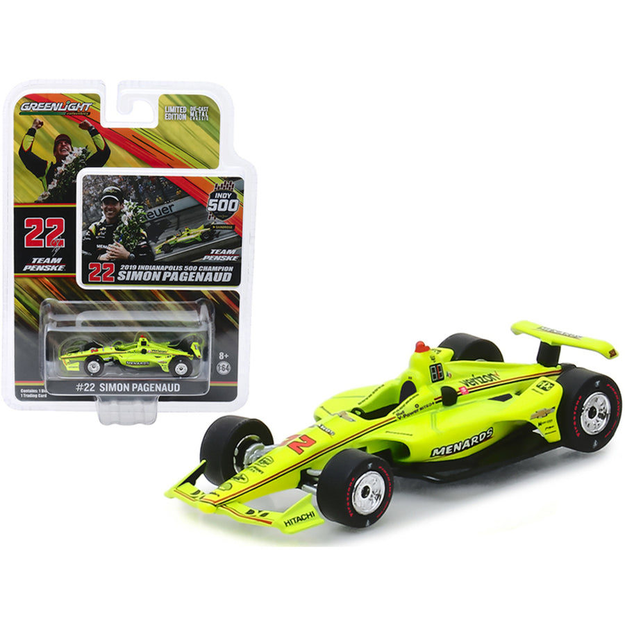 Dallara Indy Car #22 Simon Pagenaud Menards Team Penske Indianapolis 500 Champion (2019) 1/64 Diecast Model Car By Greenlight 10855