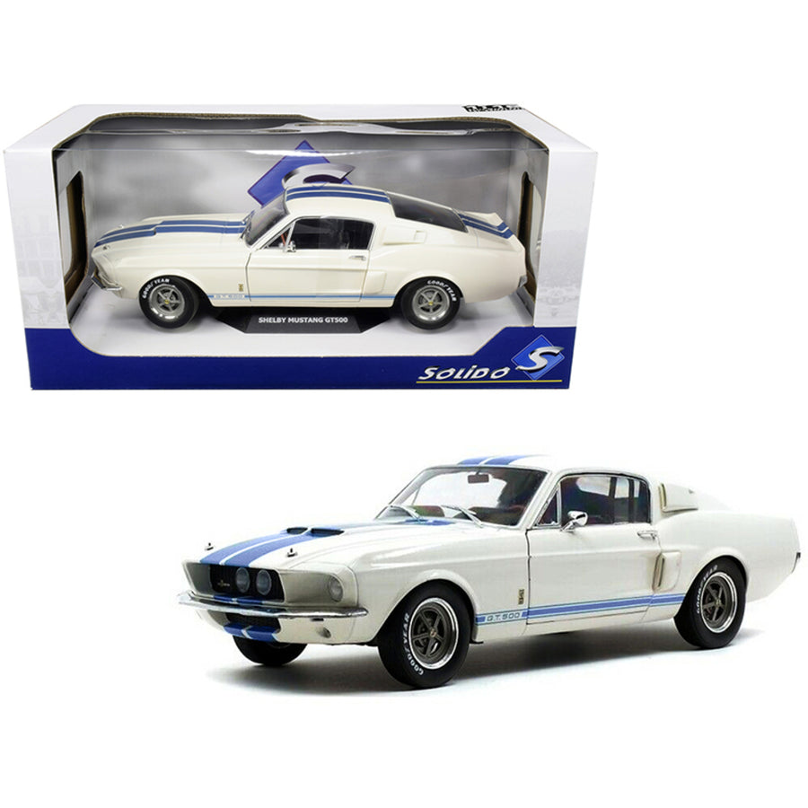 1967 Ford Mustang Shelby Gt500 White With Light Blue Stripes 1/18 Diecast Model Car By Solido S1802901