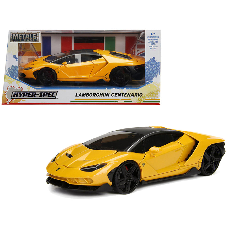 Lamborghini Centenario Metallic Yellow Hyper-spec 1/24 Diecast Model Car By Jada 99362