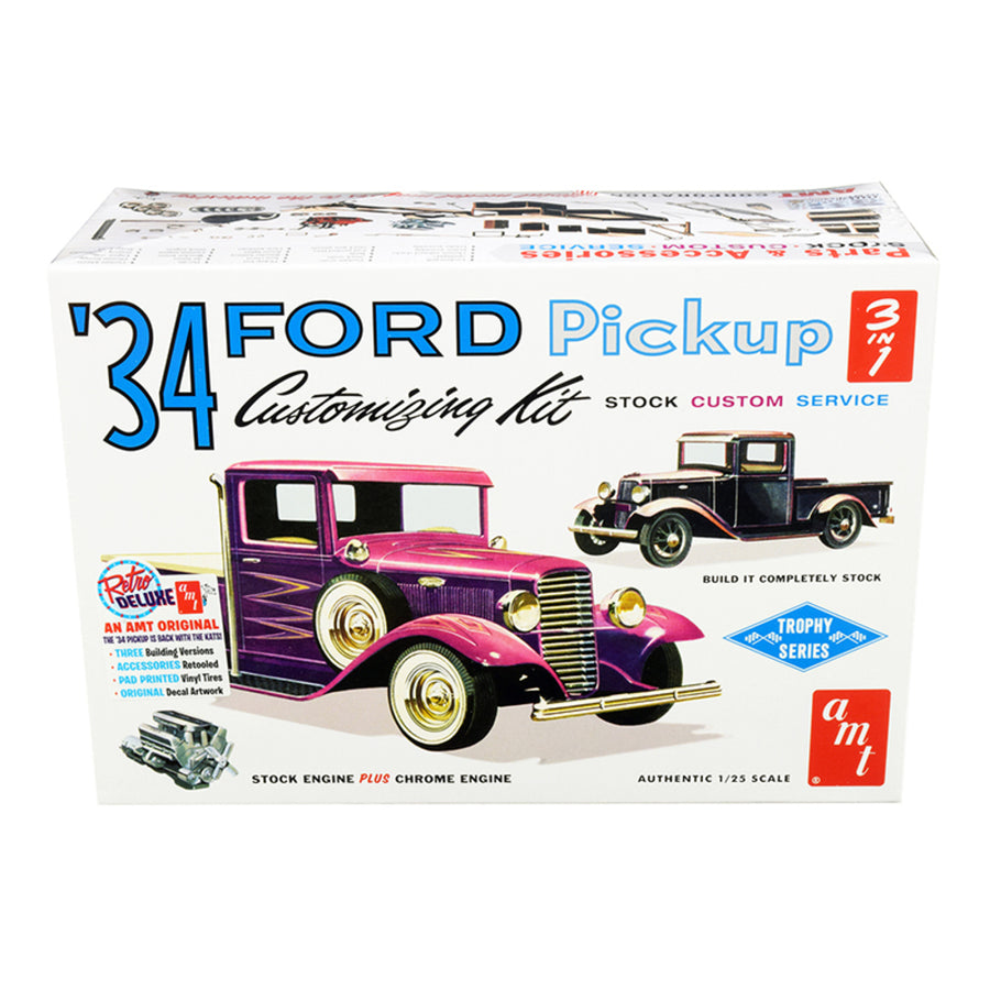 Skill 2 Model Kit 1934 Ford Pickup Truck 3 In 1 Kit Trophy Series 1/25 Scale Model By Amt Amt1120