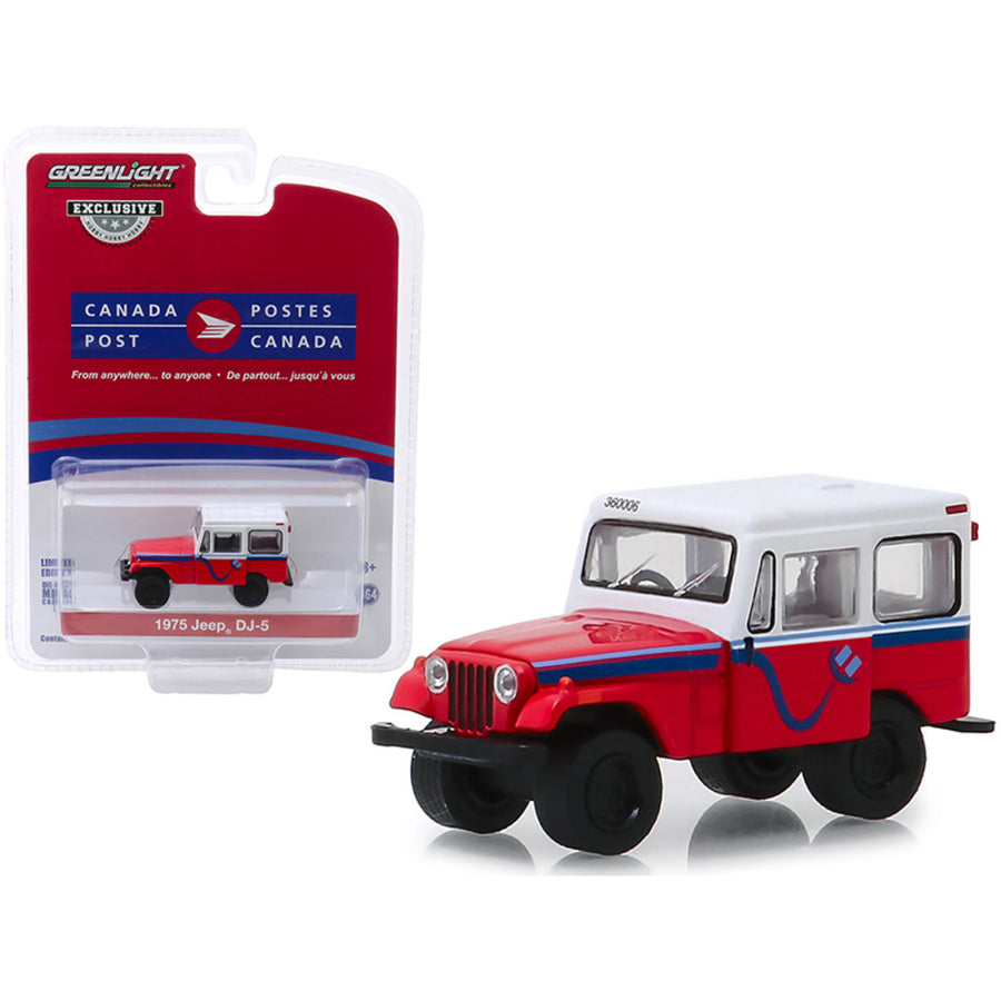 1975 Jeep Dj-5 Canada Post Red With White Top Hobby Exclusive 1/64 Diecast Model Car By Greenlight 30083