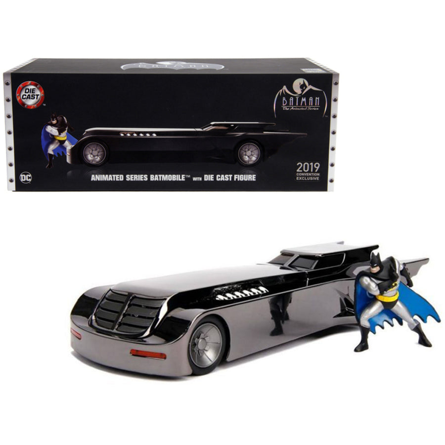 Chrome Batmobile With Batman Diecast Figurine Animated Series Dc Comics 2019 San Diego Comic Con Exclusive Limited Edition 1/24 Diecast Model Car By Jada 30700