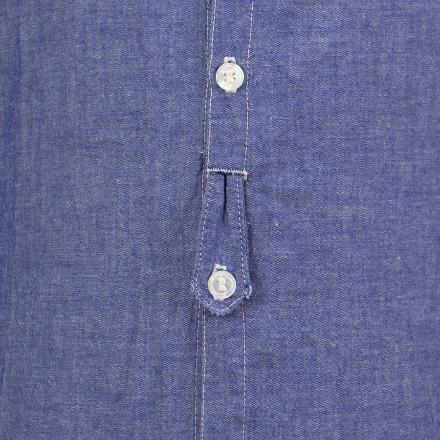 Cotton Mandarin Collar Button Down Casual Shirt - Blue