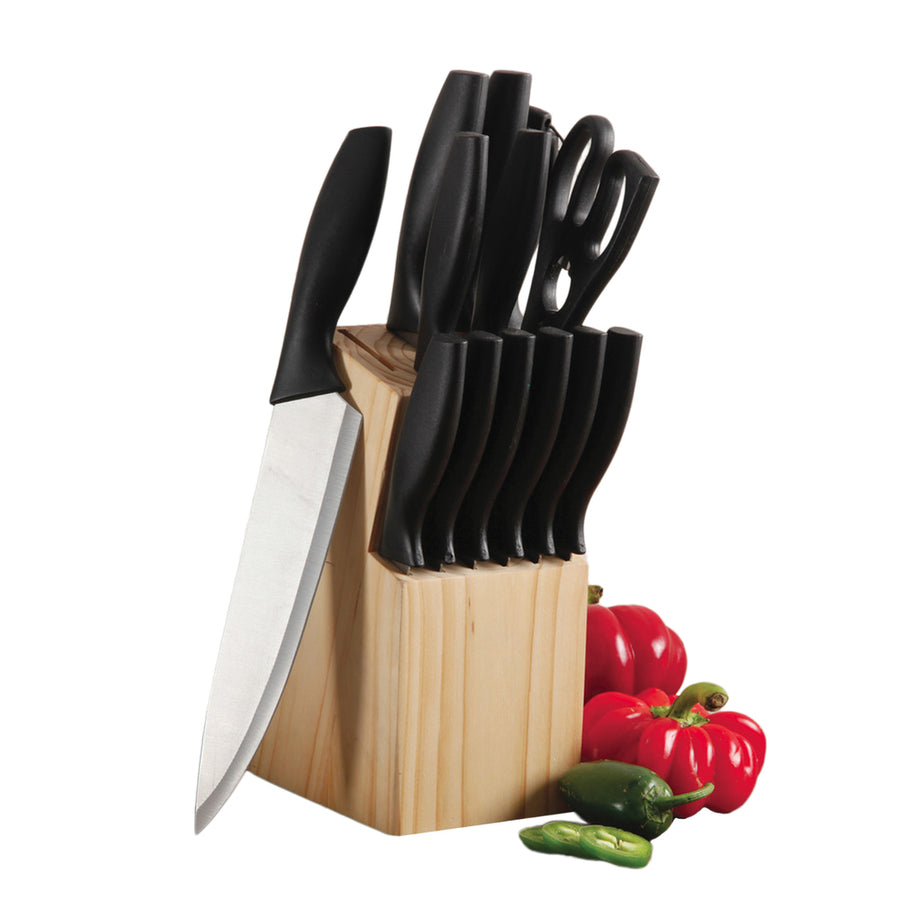 Gibson Helston 14pc Stainless Steel Cutlery Set With Pine Wood Block