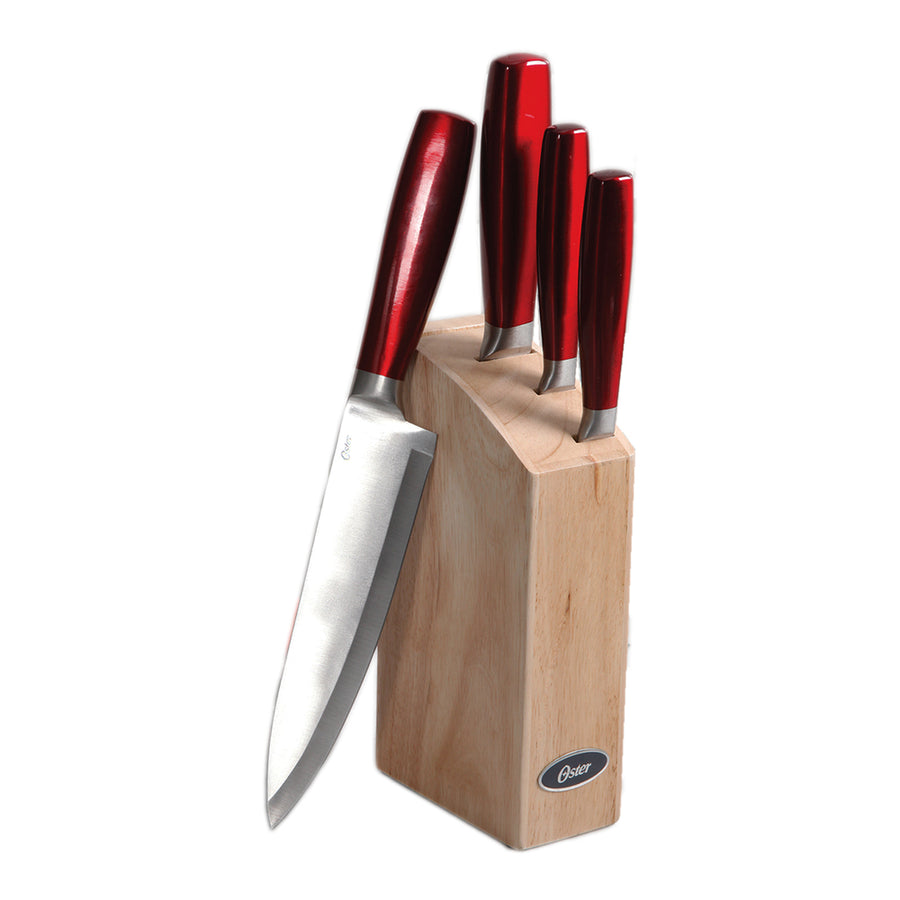 Gibson Calmore 5 Piece Cutlery Knife Set In Red With Rubberwood Block