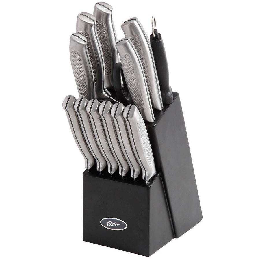 Oster Edgefield 14 Piece Stainless Steel Cutlery Knife Set Withblack Knife Block