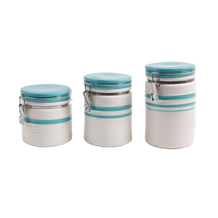 Gibson General Store Hollydale 3 Piece Canister Set In White And Teal Band