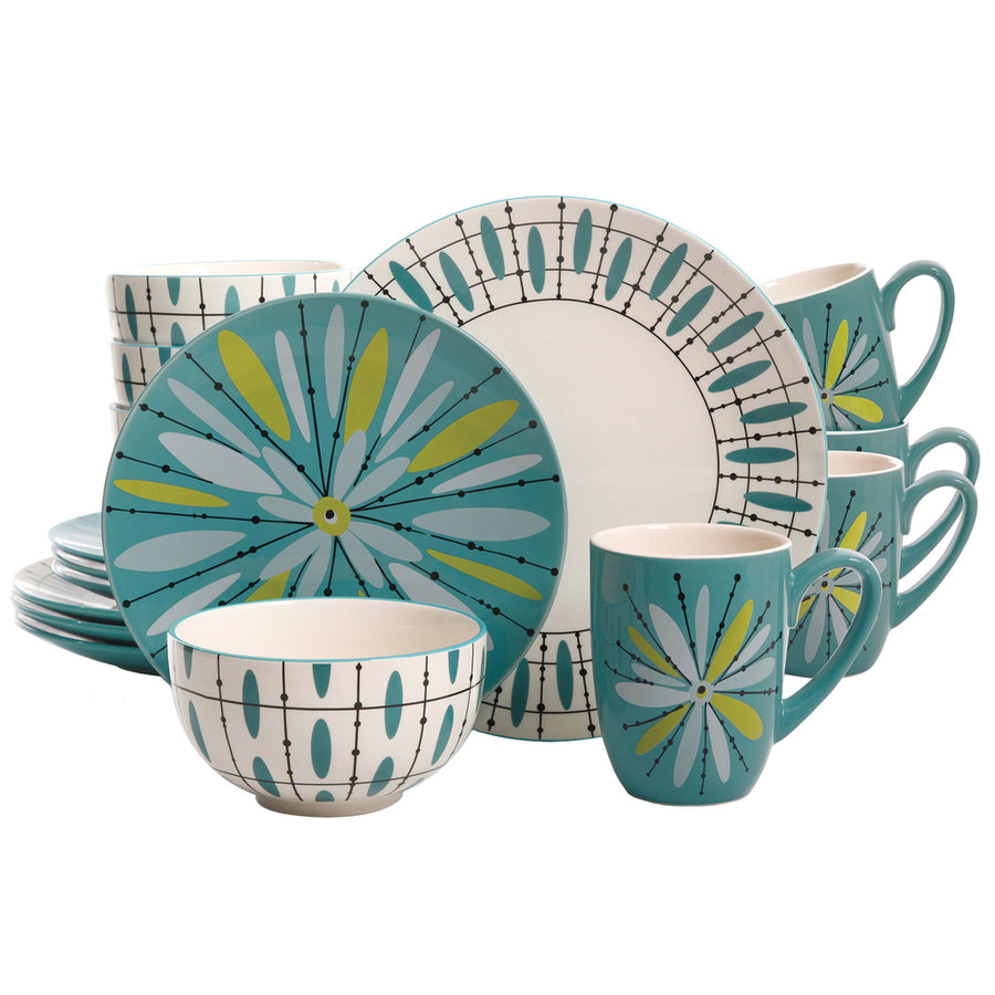 Studio California Luminescent Anza 16 Piece Round Stoneware Dinnerware Set In Teal