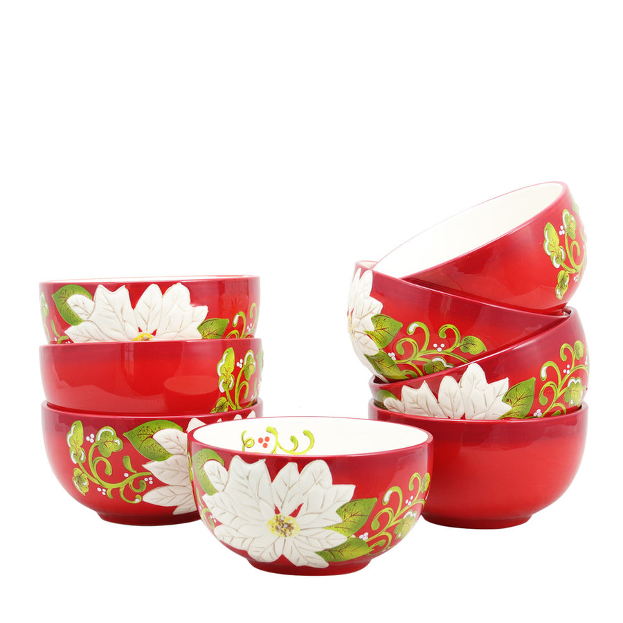 Laurie Gates Pleasant Poinsettia 5.5 Inch Bowl Set, Set Of 8