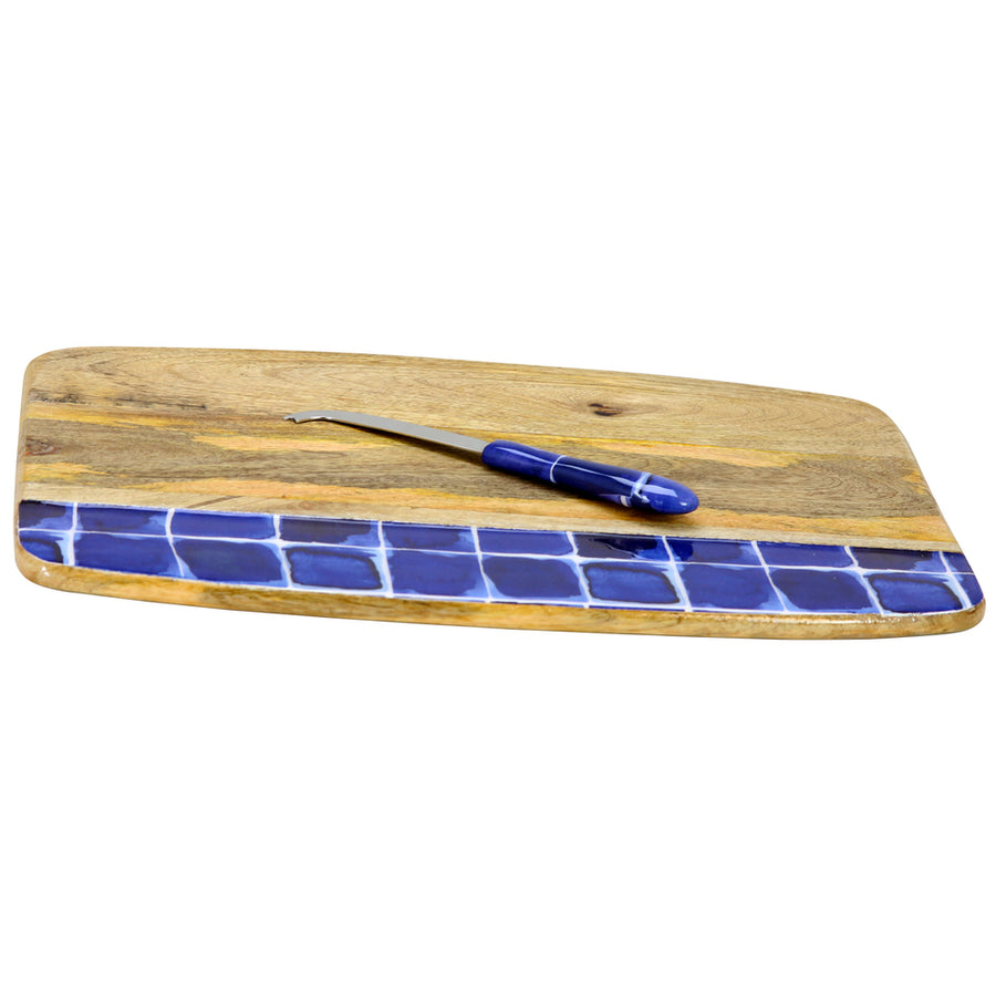 Gibson Elite Mozambique 15.8 Enameled Cutting Board With 6 Cheese Knifee, Blue Bricks