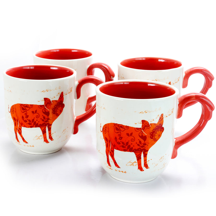 Urban Market Life On The Farm 4 Piece 20.25 Ounce Ceramic Pig Cup Set
