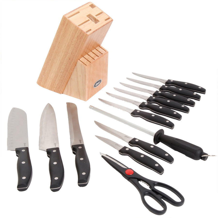 Oster Granger 14 Piece Stainless Steel Cutlery Set With  Black Handles And Wooden Block