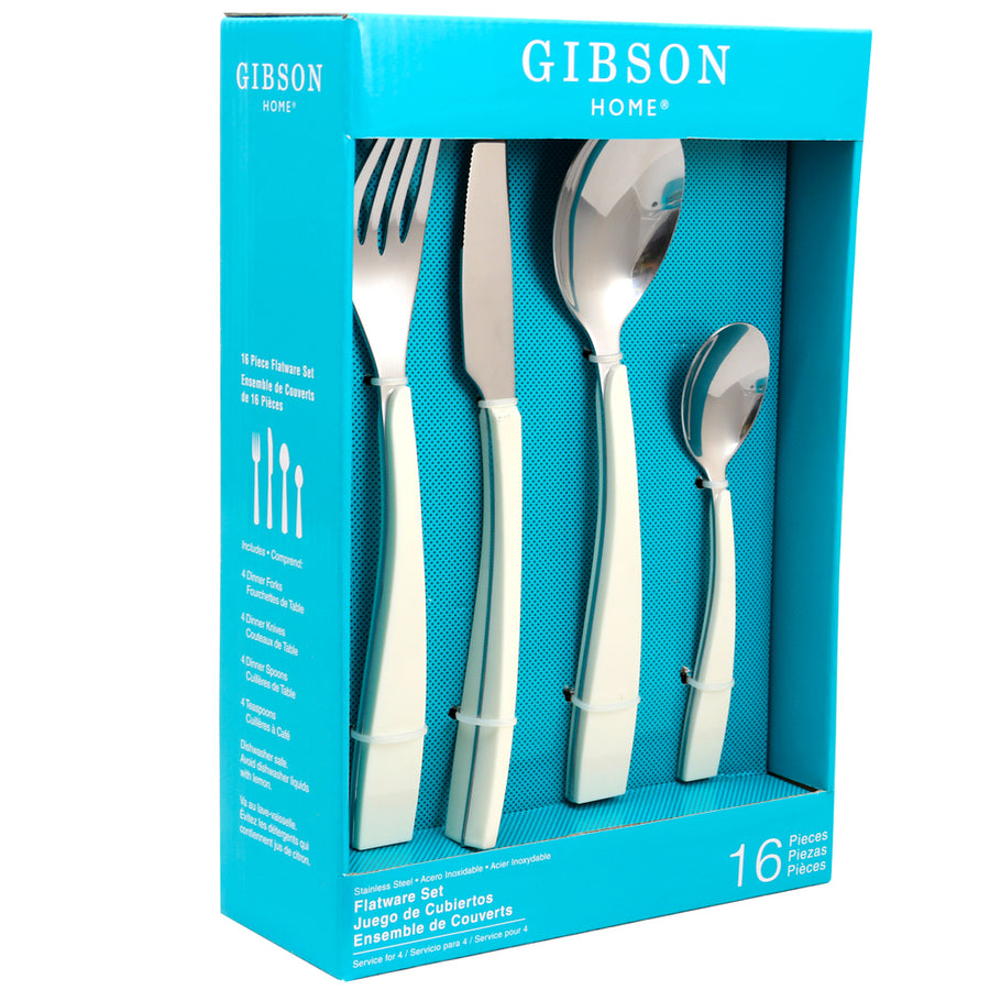 Gibson Home Deco Shine 16 Piece Flatware Set In White
