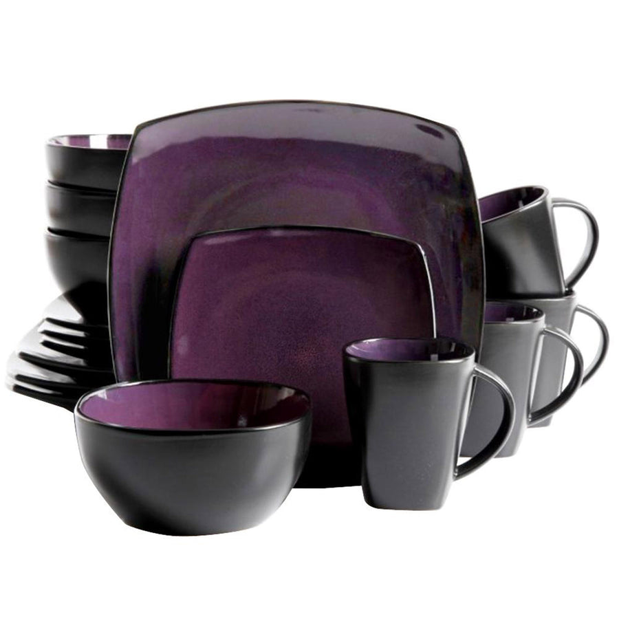 Gibson Soho Lounge Square 16-piece Dinnerware Set Purple