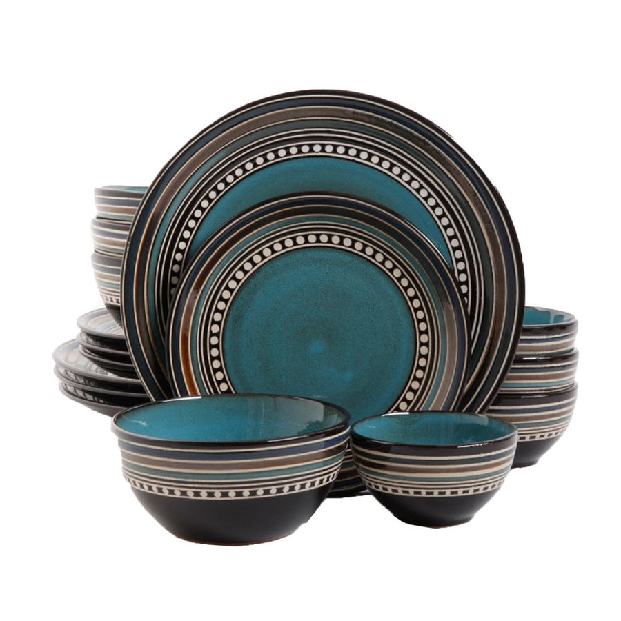 Gibson Elite Café Versailles 16 Piece Double Bowl Dinnerware Set - Blue