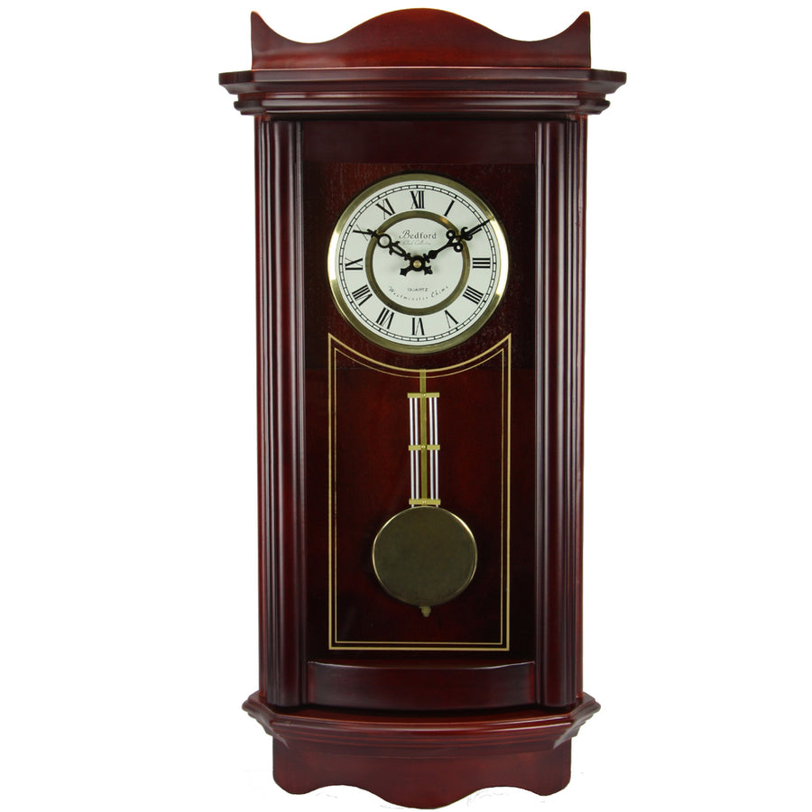 Bedford Clock Collection Weathered Chocolate Cherry Wood 25 Inch Wall Clock With Pendulum