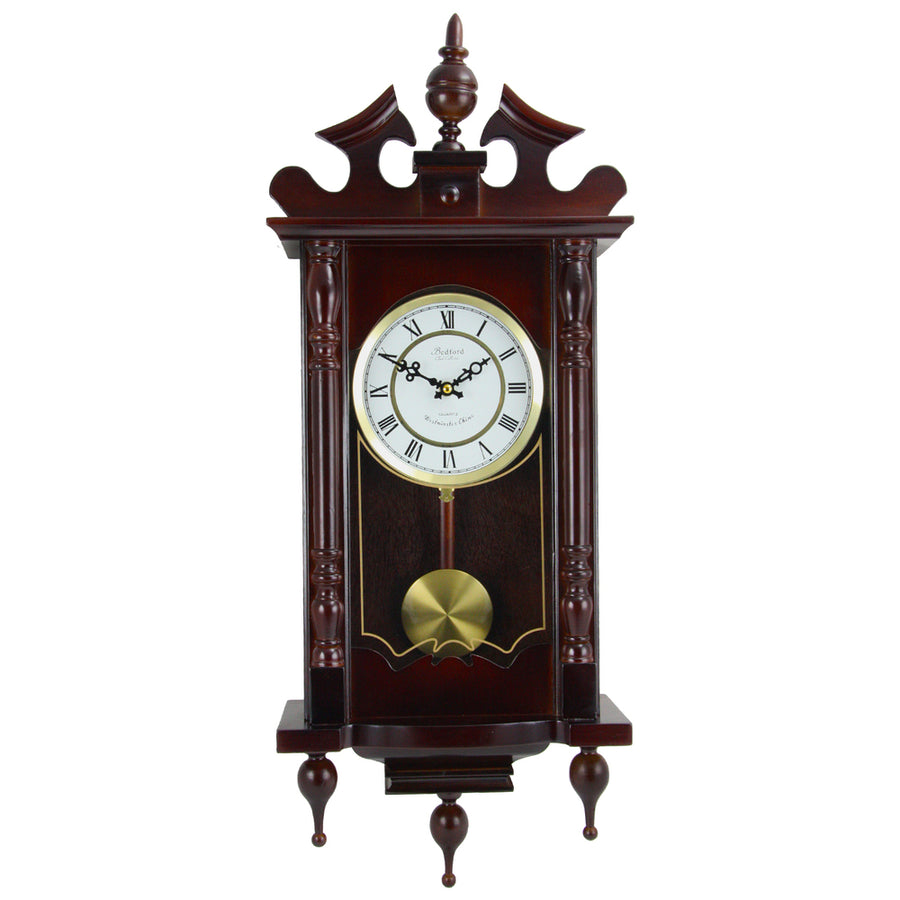 Bedford Clock Collection Classic 31 Inch Chiming Pendulum Wall Clock In Cherry Oak Finish